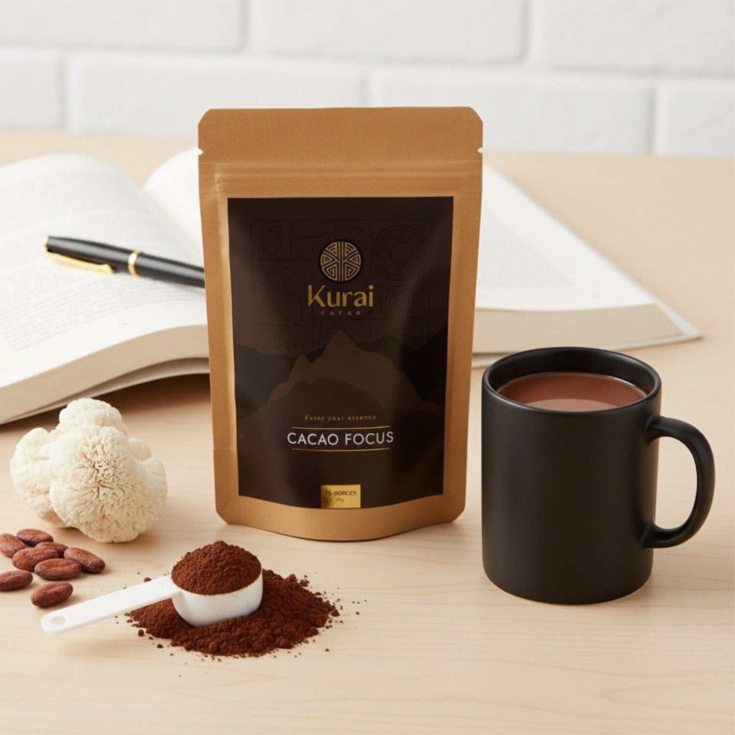 Kurai Cacao Focus | Ceremonial Cacao with Lion's Mane, Maca  L-Theanine | Daily Focus Ritual