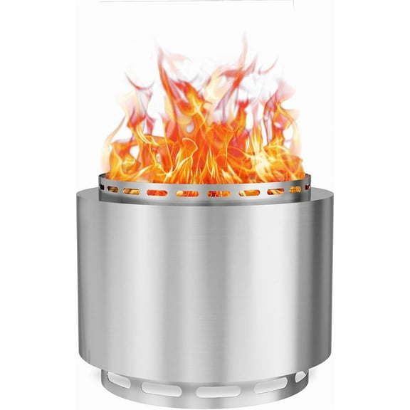 Kurapika 19-Inch Smokeless Fire Pit for Outside, Portable Outdoor Smokeless Stove - Wood Burning Stainless Steel Fireplace with Ash Poker & Carry Bag, Low Smoke Firepit for 4-6 People - Silver