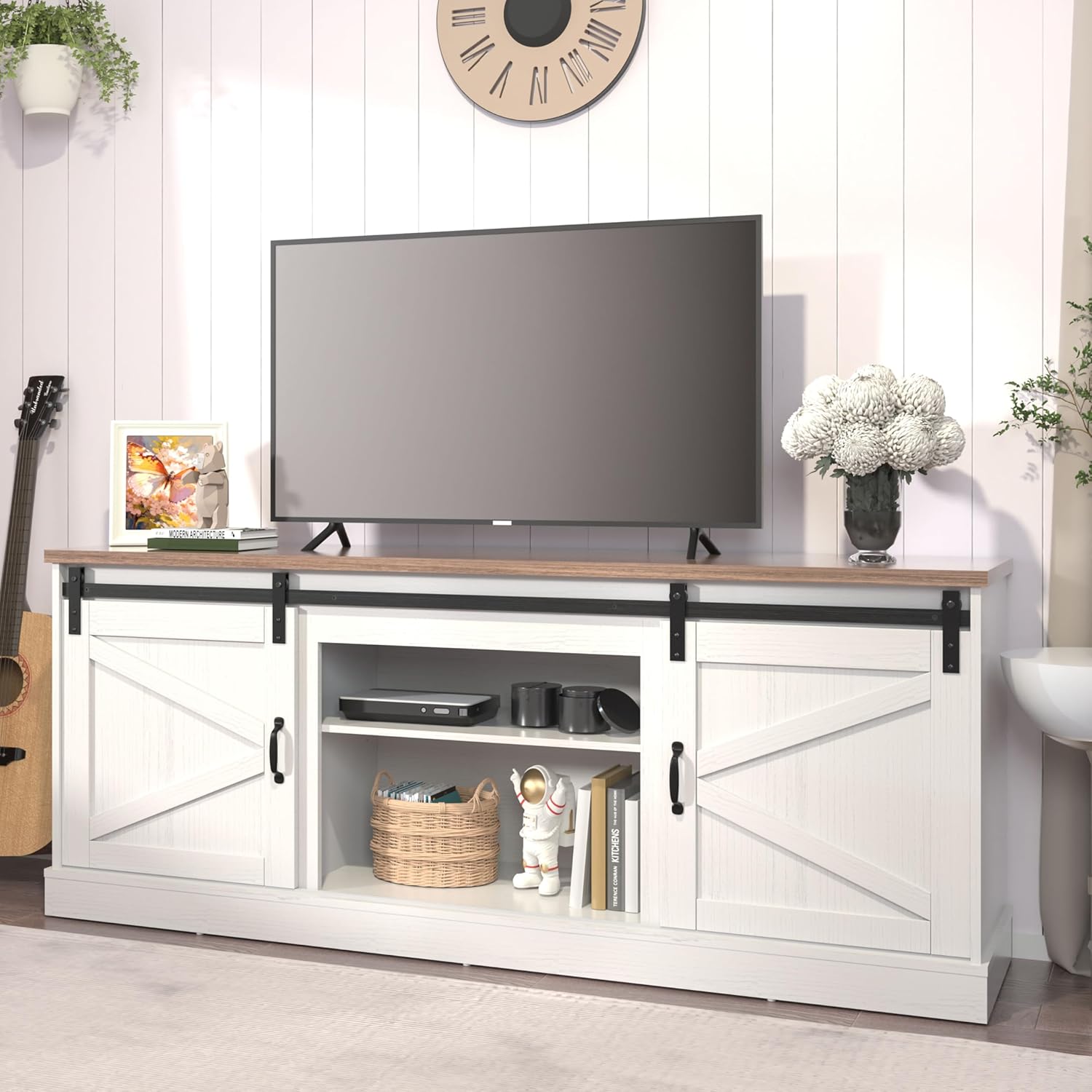 Kurapika Fireplace TV Stand for up to 75" TV, Farmhouse Entertainment