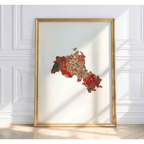 Kurdistan Map Poster Artistic map design with carpet pattern Kurdish art