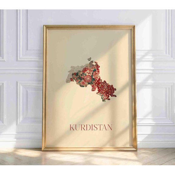 Kurdistan Poster Map With Traditional Carpet Pattern Wall Art & Gift Idea
