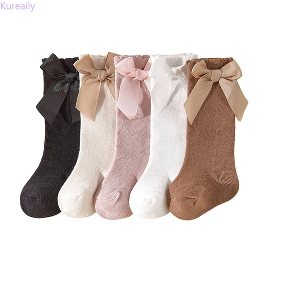 Kureaily 2 Pack Girls Socks Mid Crew Bow Style Casual Ankle Socks For Toddler Girls Soft Everyday School Wear Non Slip Grip Comfort Fit Toddler Youth Size ,Children knee high socks Size 12M ,Black
