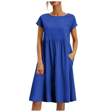 Kureaily 2024 Fashion Summer OL Temperament Women's And Linen Round Neck A Line Skirt Plus Size Loose Dress Casual Dresses for Women Summer Dress