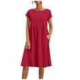 thumbnail image 1 of Kureaily 2024 Fashion Summer OL Temperament Women's Cotton And Linen Round Neck A Line Skirt Plus Size Loose Dress, 1 of 5