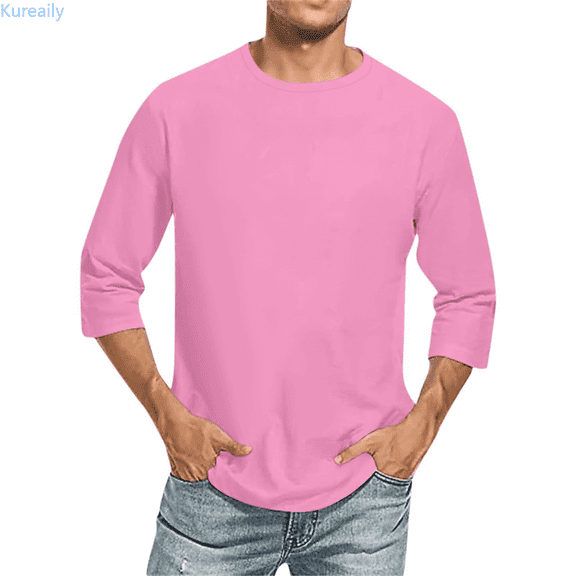 Kureaily 3/4 Sleeve Shirt for Men Solid Color Crew Neck T-Shirts Three Quarter Sleeve T Shirts Casual Loose Fit Tees