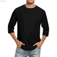 thumbnail image 1 of Kureaily 3/4 Sleeve Shirt for Men Solid Color Crew Neck T-Shirts Three Quarter Sleeve T Shirts Casual Loose Fit Tees, 1 of 7