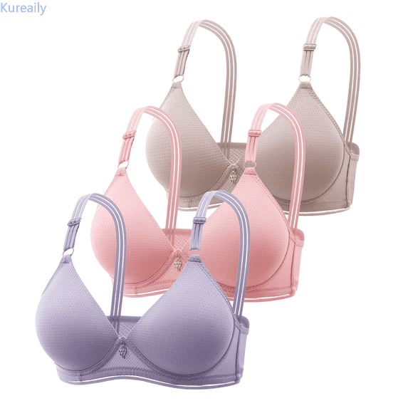 Kureaily 3PC Women's Comfortable Summer Thin Chest Show Small Gathered Breathable Comfortable No Steel Ring Uphold Anti Drop Bra Womens Comfortable Bra