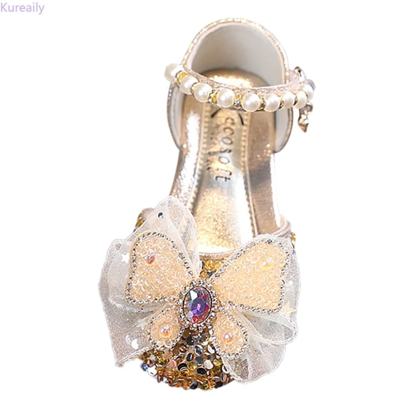 Kureaily Autumn Toddler And Girls Casual Shoes Leather Shoes Dance Performance Shoes Round Toe Buckle Dress Shoes/ Size 8,18-24 Months(Gold)