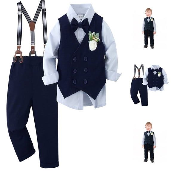 Kureaily Baby Boy Clothes Suits Tuxedo Gentleman Outfits Formal Dress Shirt+Vest+Pants Baby Suit Sets T-Shirt and Pants Outfit Set,Toddler ,Size 18-24 Months/(Blue)