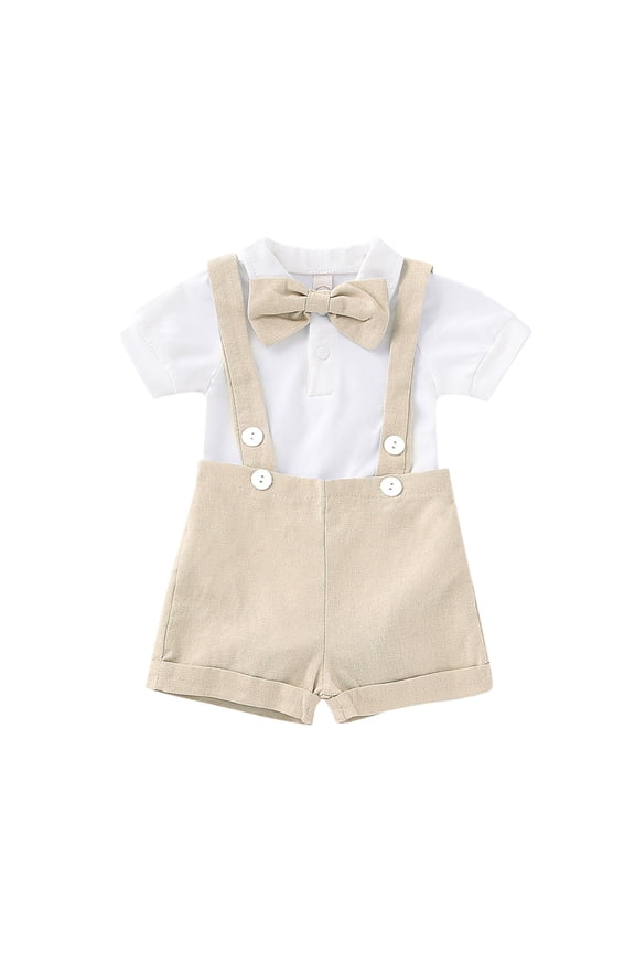 Baby Boys Formal Suit Set Short Sleeve Romper Suspenders Shorts Pants Bowtie Wedding Tuxedo Outfits Clothes Babies Jackets Girls Easter Outfits for Toddler Boys 18-24 Months