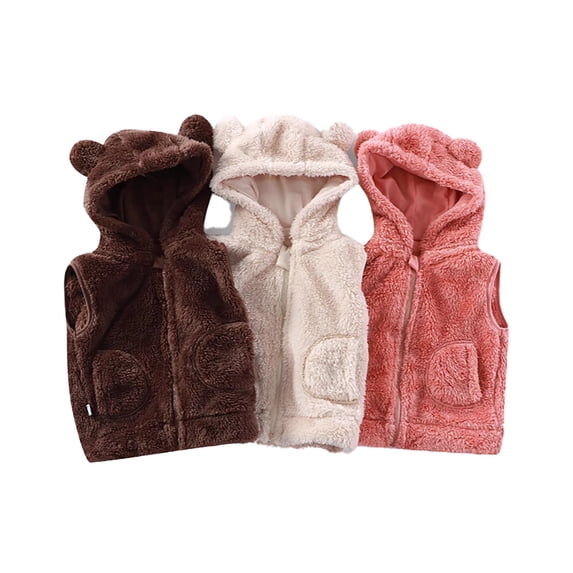 Kureaily Baby Boys Girls Winter Vest Fleece Zip Up Cute Soft Jackets ,kids hooded vest waistcoatSize 4-5 Years ,Red