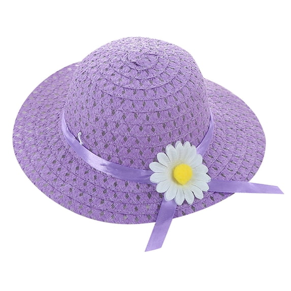 Kureaily Baby Kids Girl Summer Floral Flower Straw Visor Sun Hat Beach Hats ,Back To School Kids Sun Hat One Size ,Purple