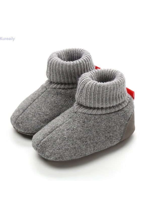 Baby Sneakers First Soft Sole Shoes For Warm Winter Gray Flexible Crib Shoes For Toddlers 0-3 Months