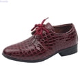 thumbnail image 1 of Kureaily Boys Leather Shoes Four Seasons Pattern Pointed Low Heel Comfortable Lace Up Dress Dance Performance Shoes 11-11.5 Years, 1 of 5