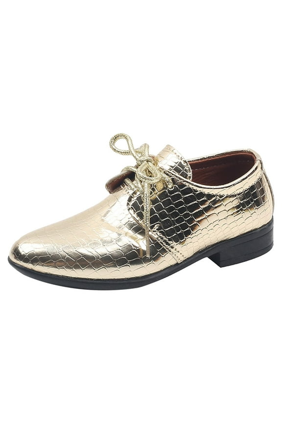 Boys Leather Shoes Four Seasons Pattern Simple And Solid Color Comfortable Non Lace Up Pointed Toe Dance Performance Shoes/ Size 7.5,1-1.5 Years(Gold)