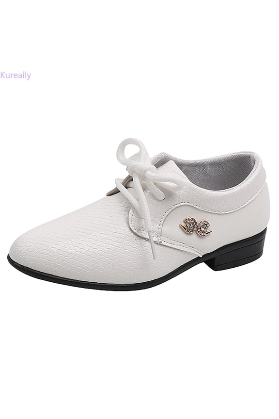 Boys Leather Shoes Spring And Autumn Stylish UK Wind Lace Up Children'S Single Shoes Student Non Performance Shoes/ Size 3,3(White)