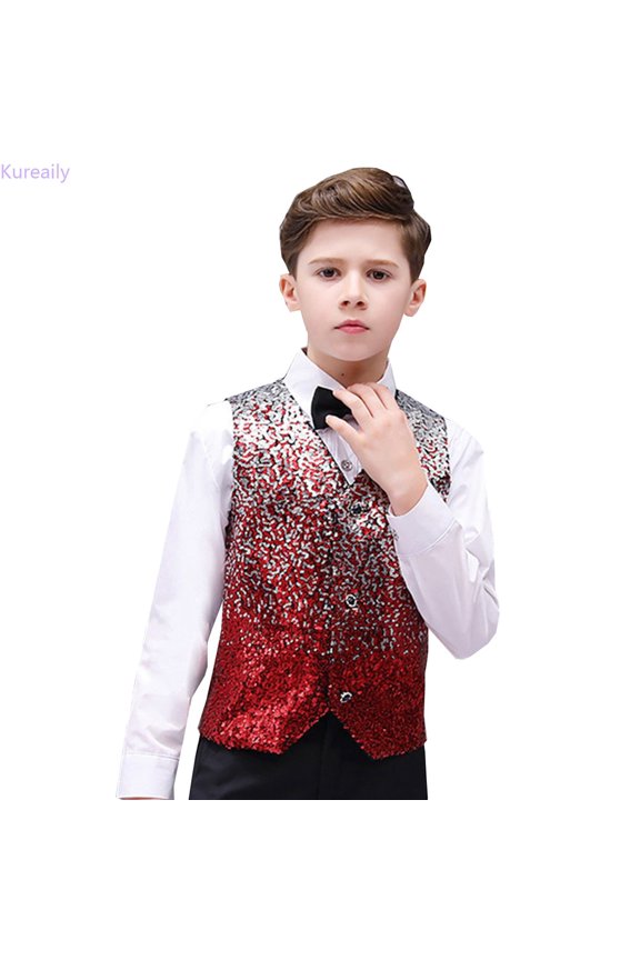 Boys Performance Vest With Colorful Gradient Sequin Design Stage For Kids Party Show 5-6 Years