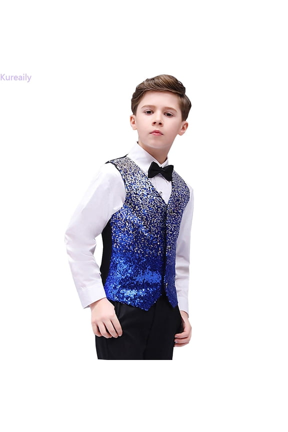 Boys Performance Vest With Colorful Gradient Sequin Design Stage For Kids Party Show 7-8 Years