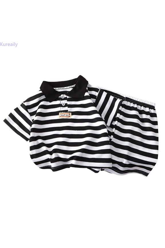 Boys Shirt Outfits Sets Summer Striped Short Sleeve Shorts Casual Sporty Toddler Kids Clothes For Daily Wear Play 18-24 Months