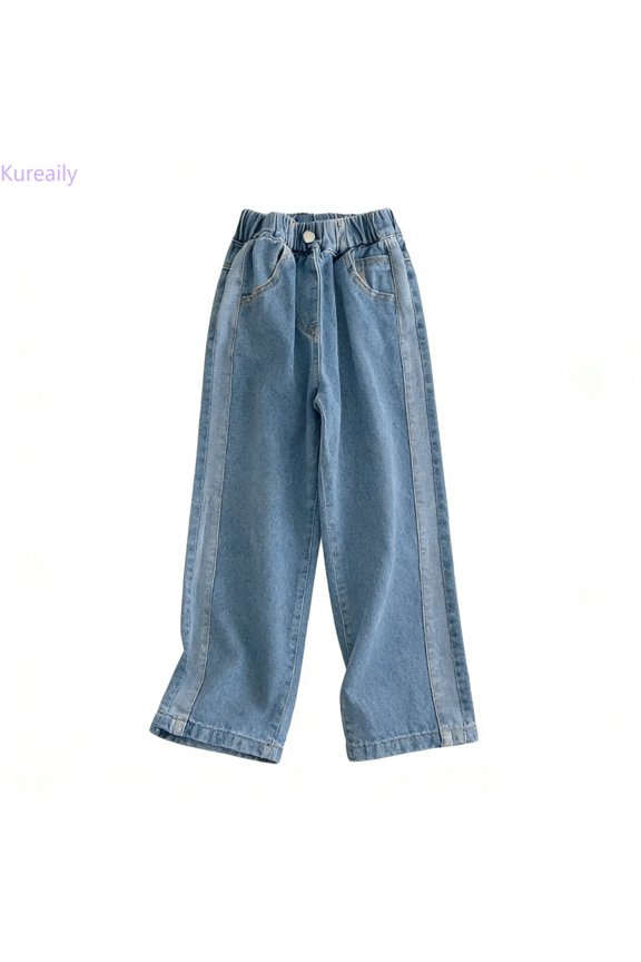 Boys Straight Leg Pants For And Autumn Kids Trousers With Elastic Waist ,Flare Denim TrousersSize 4-5 Years ,Blue