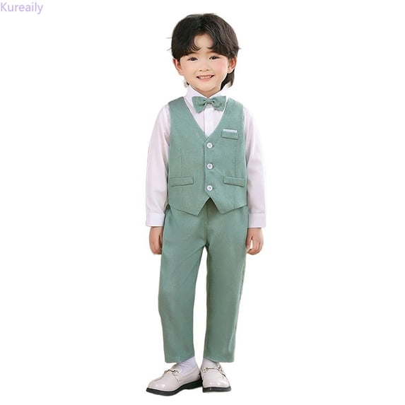 Kureaily Boys Vest Suits 3 Piece Outfit Tuxedo Set For Kids Formal Suit For Boys With Vest And Pants Bowtie Set Slim 7-8 Years