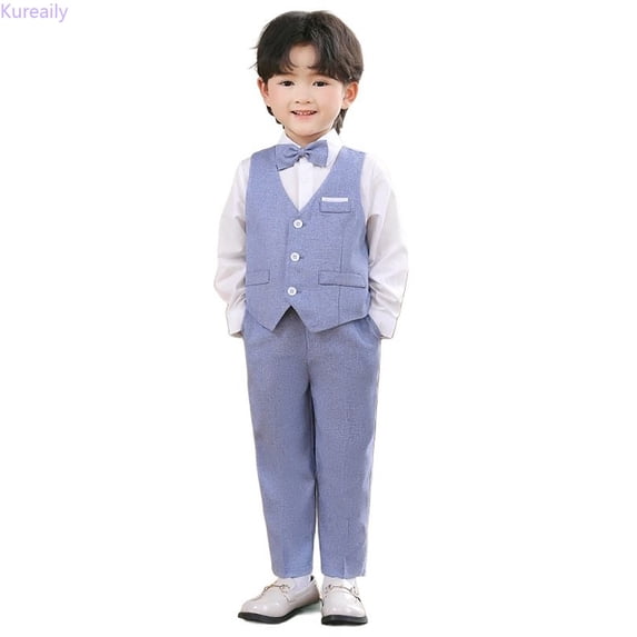Kureaily Boys Vest Suits 3 Piece Outfit Tuxedo Set For Kids Formal Suit For Boys With Vest And Pants Bowtie Set Slim 7-8 Years