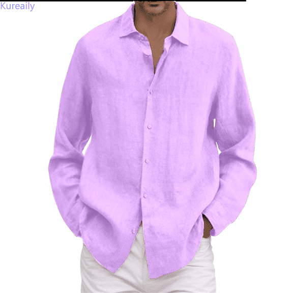 Kureaily Button Down Shirts for Men Casual Long Sleeve Regular Fit Cotton Beach Shirts