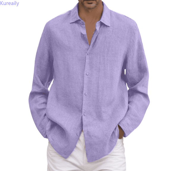 Kureaily Button Down Shirts for Men Casual Long Sleeve Regular Fit Cotton Beach Shirts