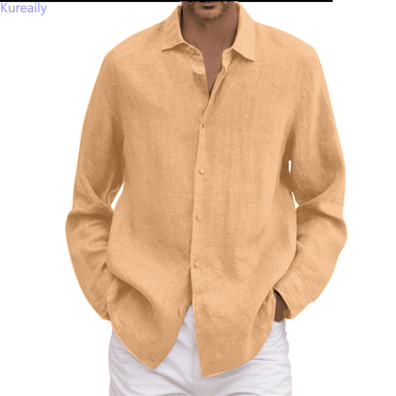 Kureaily Button Down Shirts for Men Casual Long Sleeve Regular Fit Cotton Beach Shirts