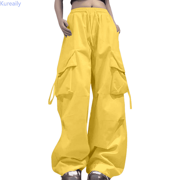 Kureaily Cargo Pants Woman Relaxed Fit Baggy Clothes Black Pants High Waist Zipper Slim Drawstring Waist With Pockets Loose Plus Size Women Summer Pants