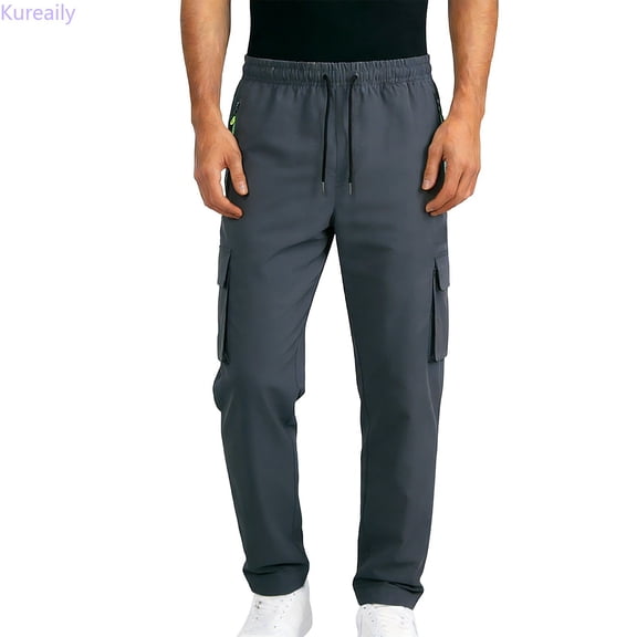 Kureaily Casual Outdoor Pants Durable Workwear Straight Leg Pocket Hiking Cycling Comfortable Trousers Loose Relaxed Fit Trousers,XX-Large/(Gray)