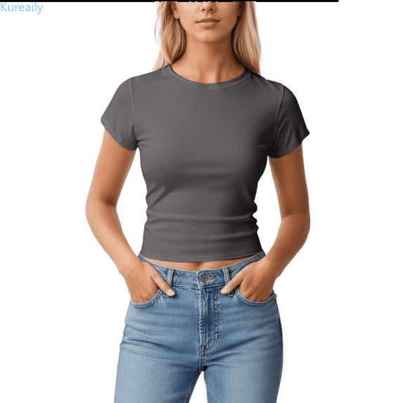 Kureaily Casual Slim Fit Pure Color T Shirt Basic Streetwear Tee Top For Daily Wear And Layering Solid Color T shirt