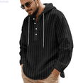 thumbnail image 1 of Kureaily Casual Striped Hooded T Shirt Long Sleeve Pullover Comfortable Streetwear Top For Daily Wear Casual Button Down Washed T-Shirts, 1 of 5