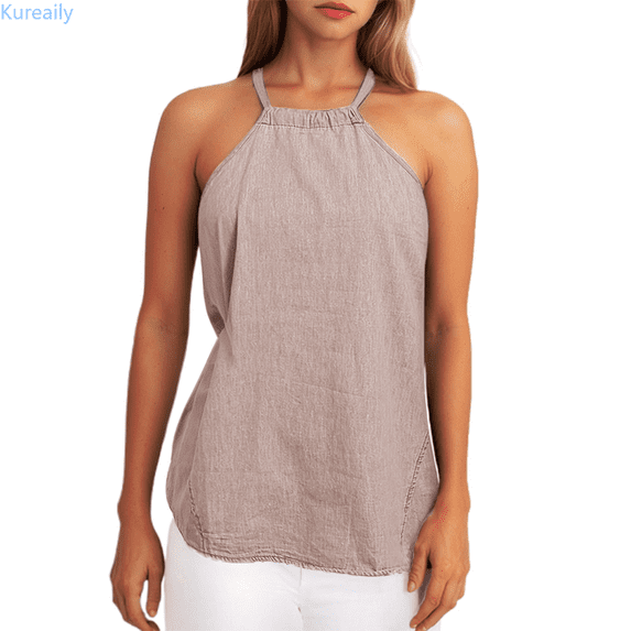 Kureaily Casual Women's Solid Color Neck Loose Suspender Top Tank Tops for Women
