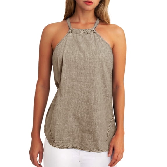 Kureaily Casual Women's Solid Color Neck Loose Suspender Top Womens Casual Tank