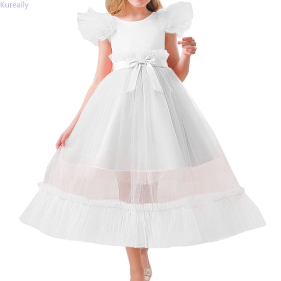 Kureaily Children's Dress Middle And Big Children's Lace Wedding Dress Long Mesh Tutu Skirt Princess Dress 16-17 Years