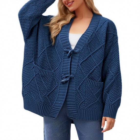 Kureaily Chunky Knit Button Down Cardigan For Oversized Collar Knit Open Front Sweater Coat Button Down Cardigan