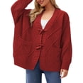 thumbnail image 1 of Kureaily Chunky Knit Button Down Cardigan For Oversized Collar Knit Open Front Sweater Coat Lightweight Clothing, 1 of 4