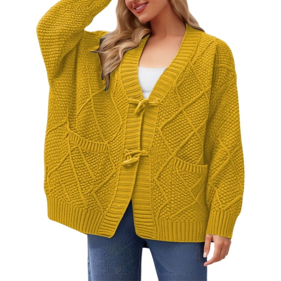 Kureaily Chunky Knit Button Down Cardigan For Oversized Collar Knit Open Front Sweater Coat Long Sleeve Cardigan