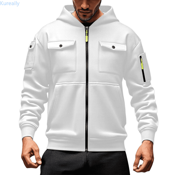 Kureaily Classic Hooded Sweatshirt With Front Pocket Style Lightweight Cardigan For Casual Wear Men's Pullover Hoodies