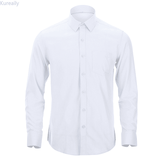 Kureaily Combed Men's Long Sleeve Dress Shirt Wrinkle Striped Casual Formal Business Wear Slim Fit Comfortable Vacation Wedding Shirts