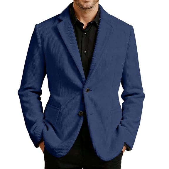 Kureaily Corduroy Solid Color Breasted Casual Jacket For Business Holiday Party And Formal Events With Classic Notch Lapel Design Men's Winter Jacket