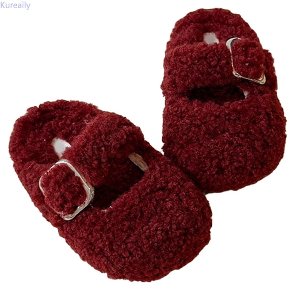 Kureaily Cozy Lined Slippers For Girls Warm Indoor Outdoor Soft Sole Winter Booties With Comfortable Kids Slide On Shoes For Toddler And Little 4-4.5 Years