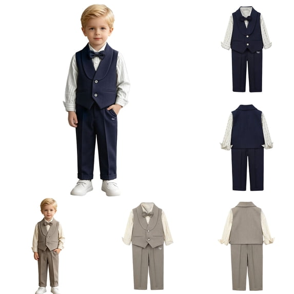 Kureaily Elegant Boys Formal Vest For Kids – Classic Miniature Jacket And For Occasions And Performances Boys Long Sleeve Top & Bottom Set,Little Kid ,Size 3-4 Years/(Blue)