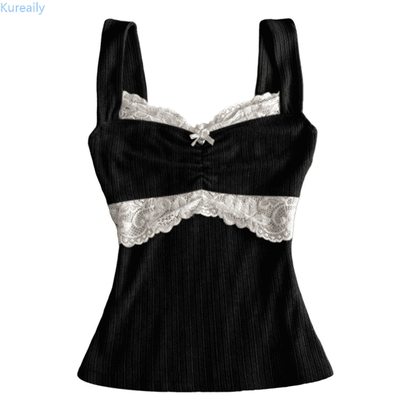Kureaily Elegant Lace Bow Tie Versatile Camisole Top For Sleeveless Layering Tank Slim Fitted Camisole