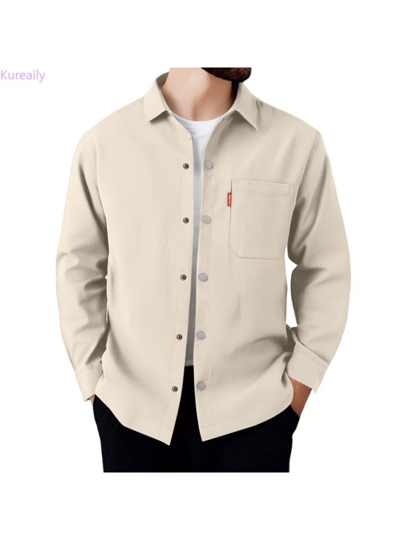 European Solid Color Business Foreign Trade Men Casual Comfortable Loose Trendy Long Sleeved Shirt Long Sleeve Dress Shirt,X-Large/(Yellow)