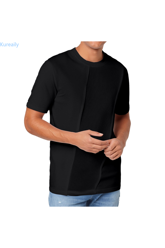 European Solid Color Splicing Design Men Casual Loose Comfortable Trendy Foreign Trade Sports Business Round Neck Short Sleeved T Shirt Men's Loose T-Shirt