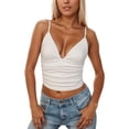 thumbnail image 1 of Kureaily Fashionable Shirred Camisole Slim Fit V Neck Tank Top Stretchy Soft Basic For Casual Wear Basic Sleeveless Tank Tops, 1 of 4