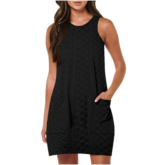 Kureaily For Women Casual Sleeveless Eyelet Tank Dress Beach Swimsuit Cover Up Short Summer Dresses With Pockets