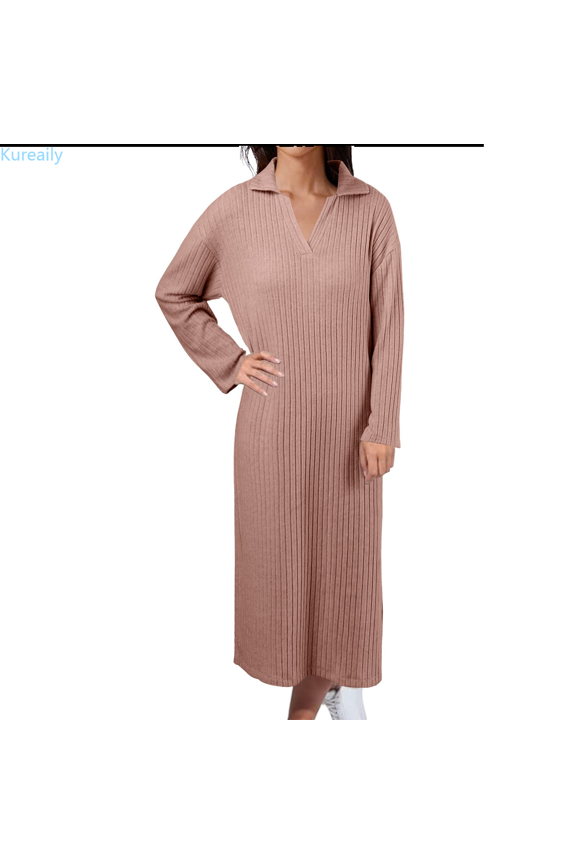 Gentle Nightgown V Neck Autumn And Winter Pajamas Knitted Cloth Long Sleeved Large Size Sweet Style Homewear Nightgown Sleepwear